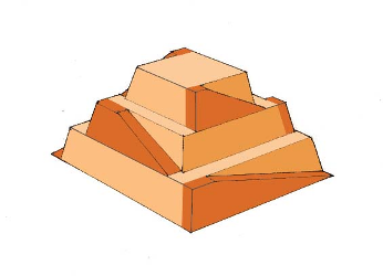 Um modelo de uma pirâmide de degraus é mostrado com rampas nas laterais de cada degrau.