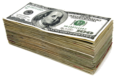 Uma pilha bancária contendo notas de cem dólares.