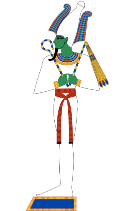 Osiris, the god of the dead in ancient Egyptian religion is shown as a drawing.