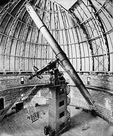 1897 photo of the 40-inch refractor at the Yerkes Observatory is shown.