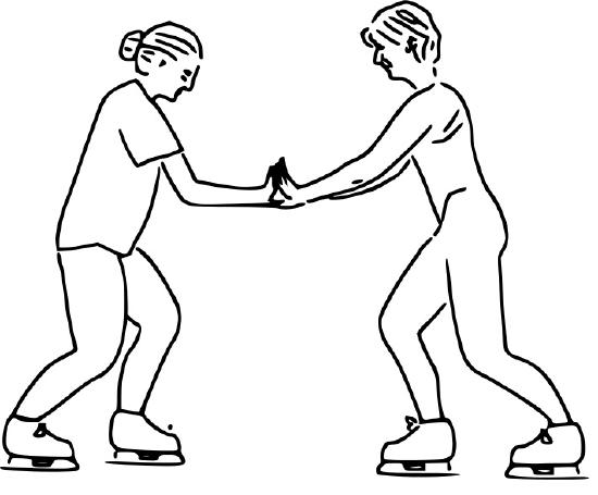 Two skaters pushing against each other will exert equal and opposite forces on each other. CycloHobo at English Wikibooks/Public domain; 
