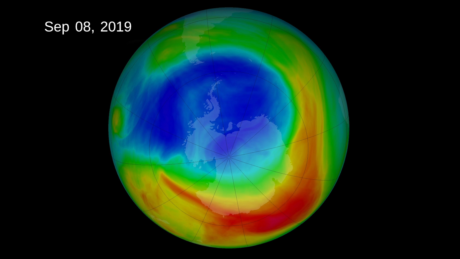The hole in the ozone layer about Antarctica. https://commons.wikimedia.org/wiki/File:Ozoone_depletion.jpg