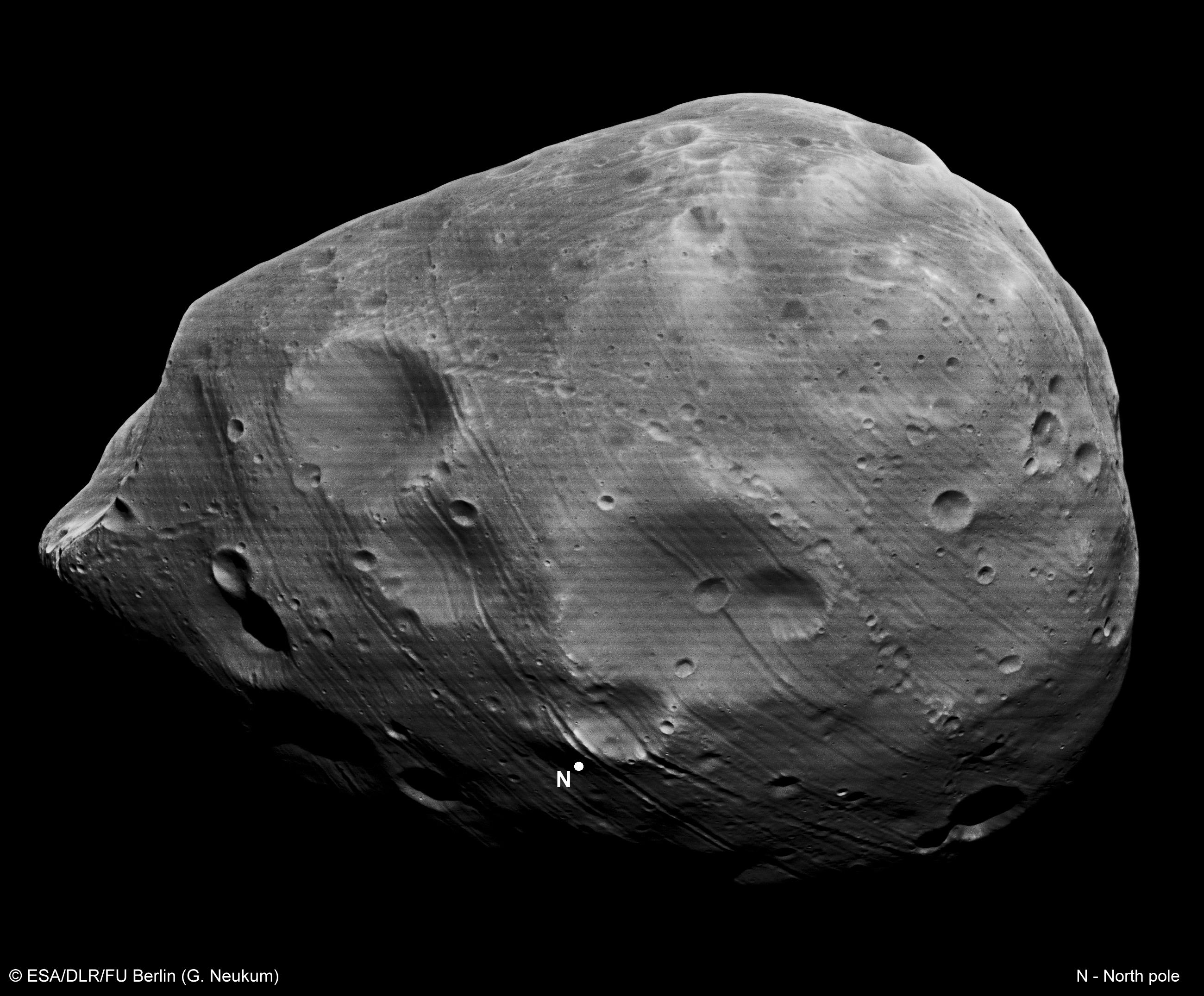 Mars' moon Phobos. https:/commons.wikimedia.org/wiki/File:Phobos_seen_by_Mars_Express_(4437606433).jpg; 