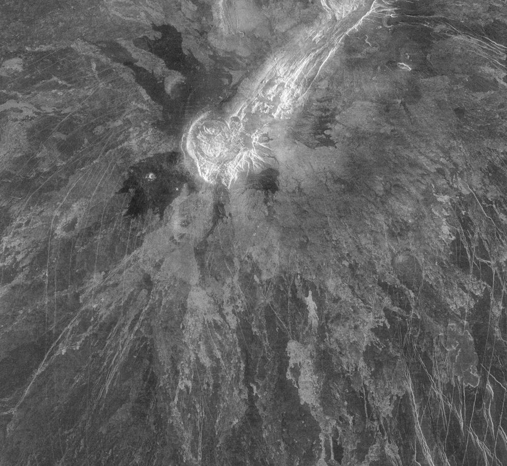 Gula Mons is a large volcano on Venus. https:/commons.wikimedia.org/wiki/File:Gula_Mons_plan_view,_779-,663,-116.jpg; 
