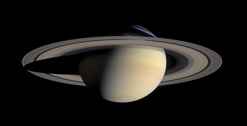 Saturn from Cassini Orbiter. https:/commons.wikimedia.org/wiki/File:Saturn_from_Cassini_Orbiter_(2004-10-06).jpg; 