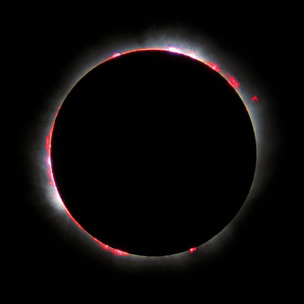 The chromosphere can only be seen from Earth during a total solar eclipse. https:/commons.wikimedia.org/wiki/File:Solar_eclips_1999_5.jpg; 