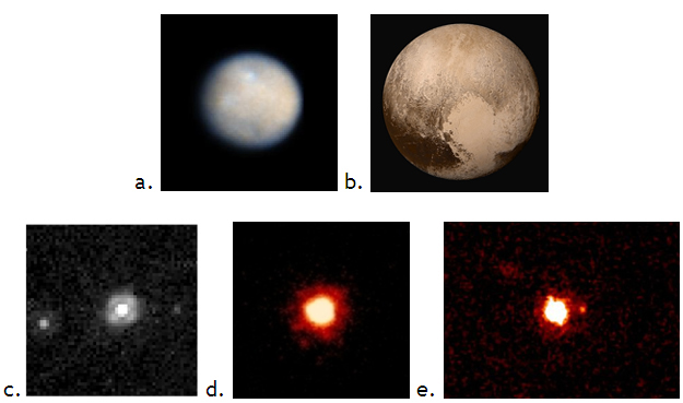 Images of the dwarf planets taken by spacecraft.