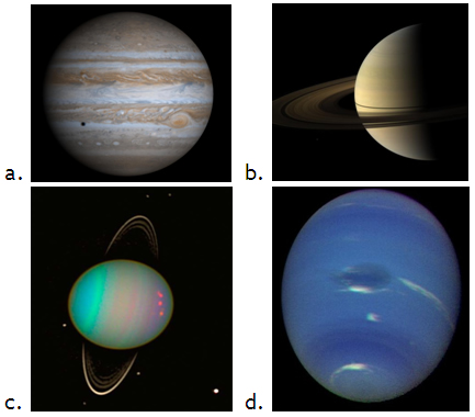 Images of the gaseous planets taken by spacecraft.