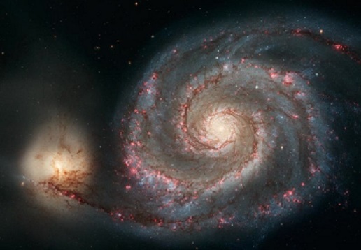 The Whirlpool Galaxy seen from two telescopes.
