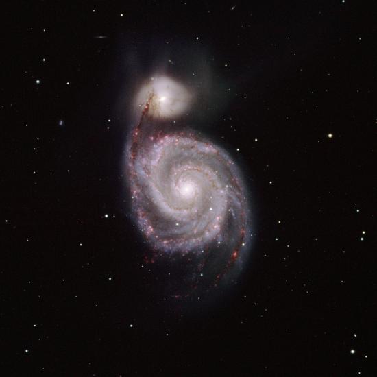 The Whirlpool Galaxy seen from two telescopes.