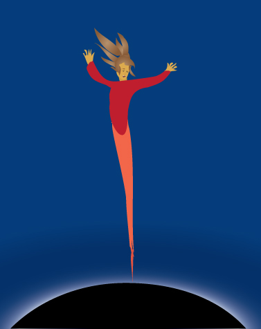 Person falling into a black hole, with elongated feet.