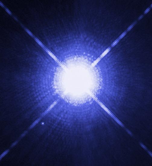 Sirius A (large, blue) and Sirius B (small, red).