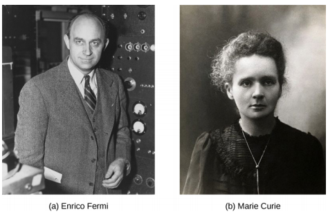 Photos of Enrico Fermi and Marie Curie
