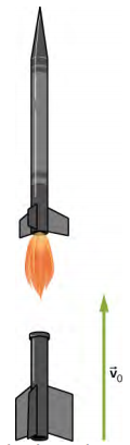 A figura mostra um foguete liberando um propulsor.