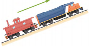 Figure shows a train moving up a hill.