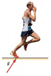 تظهر صورة لرجل يركض نحو اليمين. يشير سهم يحمل علامة F لأعلى ولليمين من الأرض باتجاه قدمه.