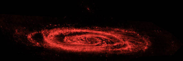Infrared image from NASA's Spitzer Space Telescope shows the Andromeda galaxy, a neighbor to our Milky Way galaxy.