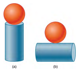 图 a 在垂直圆柱的顶部有一个球体。 图 b 有一个以水平圆柱体顶部为中心的球体。