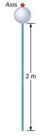 图中显示了一个摆锤，它由一根长度为 2 m 的杆组成，一端附有质量块。