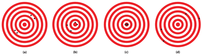 four different targets with holes indicating where it was shot