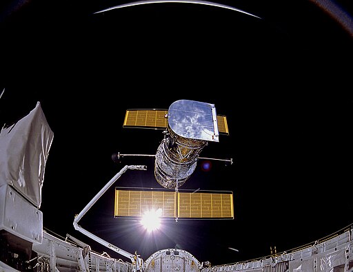 Deployment of Hubble Space Telescope from shuttle Endeavor.