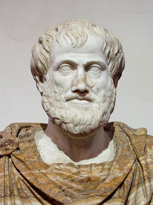 Uma estátua de mármore de Aristóteles.