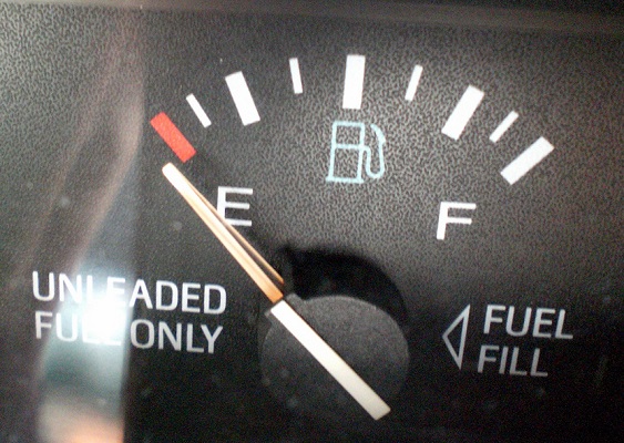 Fuel gauge pointing to empty.