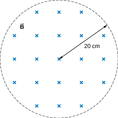 La figure montre un champ magnétique uniforme avec un rayon de 20 centimètres.