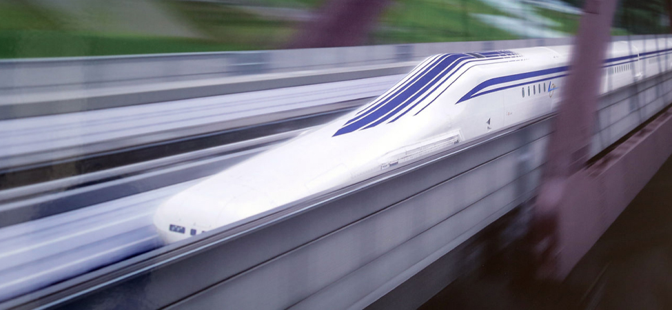 Picture shows a moving magnetic levitation train.